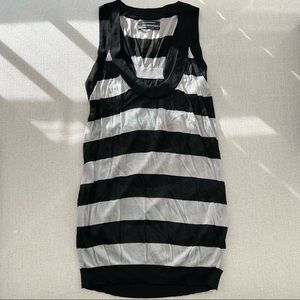 CLUB MONACO • Black and Silver Mesh Knit Striped Dress